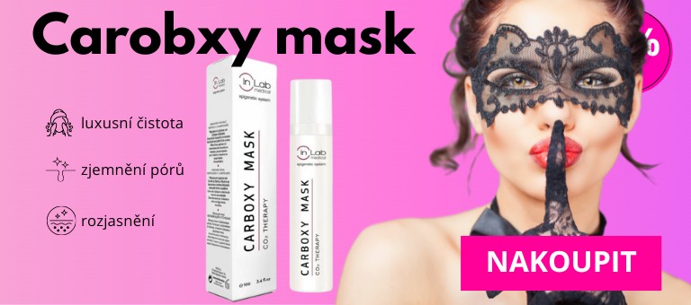 Carboxy mask – luxusní pleťová maska pro hloubkové čištění, zjemnění pórů a rozjasnění pleti, zobrazeno s ženou v elegantní masce, profesionální péče o pleť.
